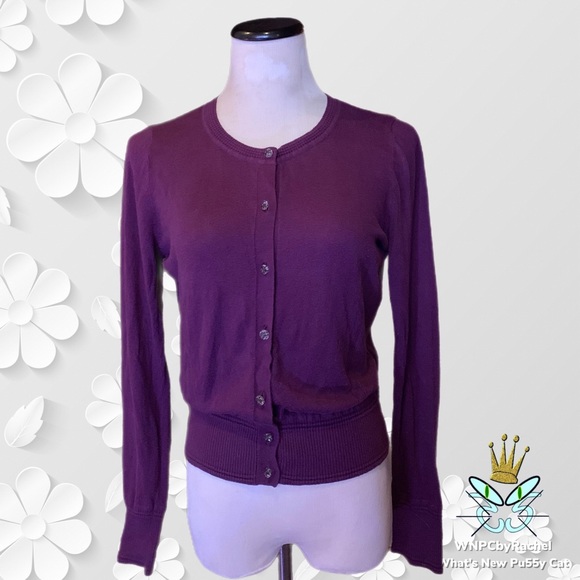 Banana Republic Purple Sweater Cardigan with Crystal Glass Buttons, Medium - Picture 2 of 9